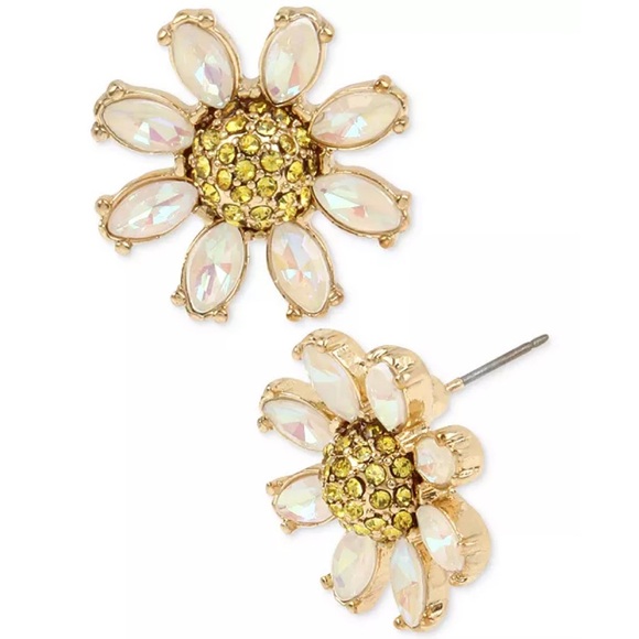 Betsey Johnson Gold-Tone Crystal Daisy Stud Earrings - Picture 2 of 4